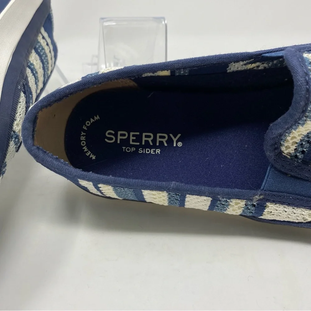 Sperry Top Siders Seaside Blue & White Stripe Mesh Slip Ons Sz 8